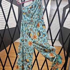 SHEIN Aqua Floral One-Shoulder Jumpsuit